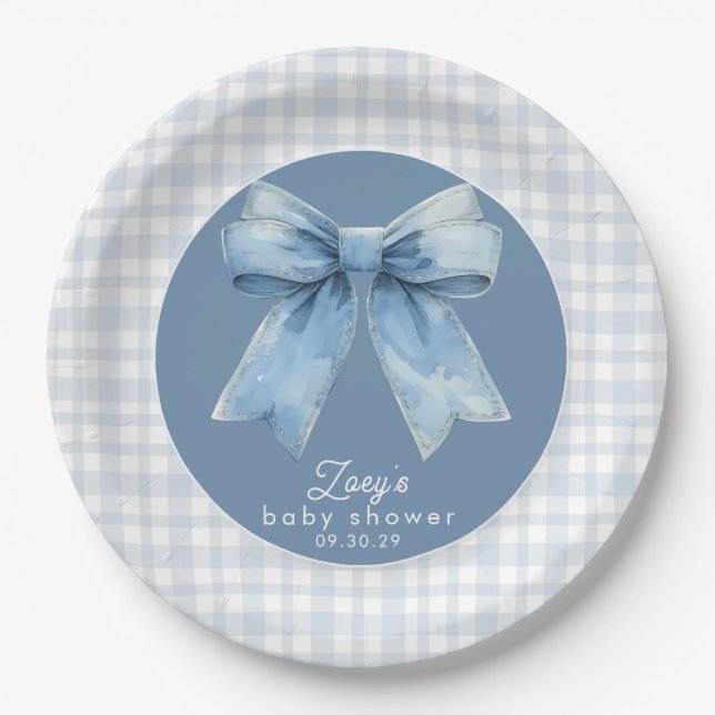 Blaue Jeans Baby Junge Baby Shower Gingham Papier  Pappteller (Vorderseite)