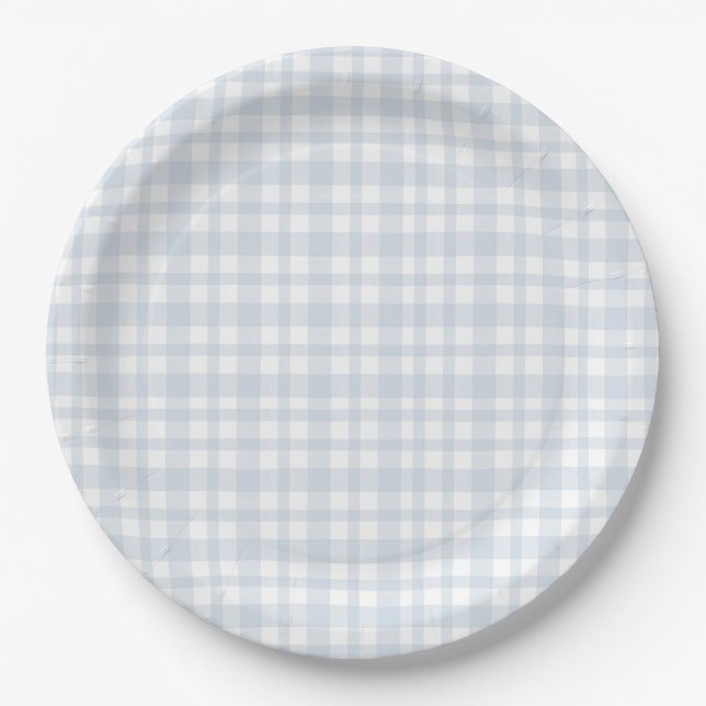 Blaue Jeans Baby Junge Baby Shower Gingham  Pappteller (Vorderseite)
