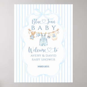 Blaue Jeans-Baby-Party Junge Moderne Streifen Poster