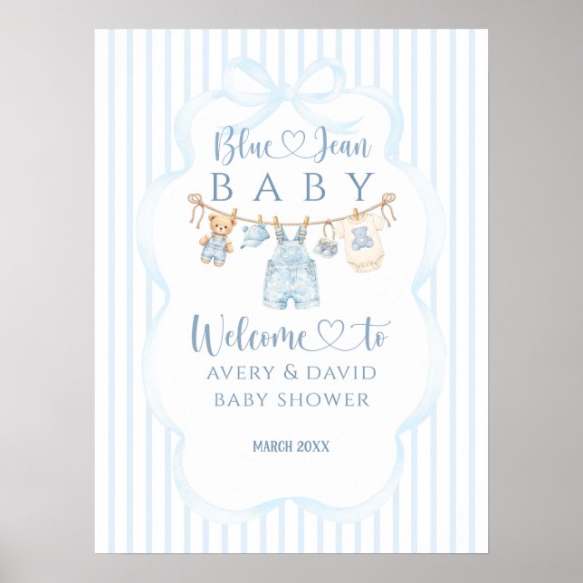 Blaue Jeans-Baby-Party Junge Moderne Streifen Poster (Vorne)