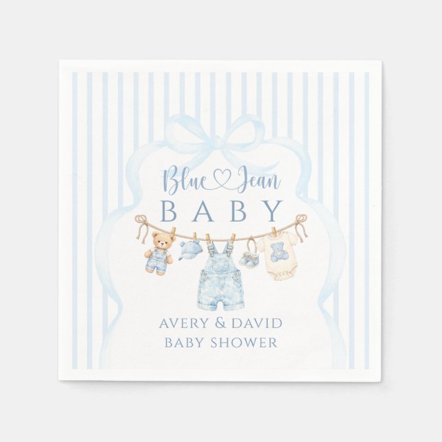Blaue Jeans-Baby-Party Junge Moderne Streifen Serviette (Vorderseite)