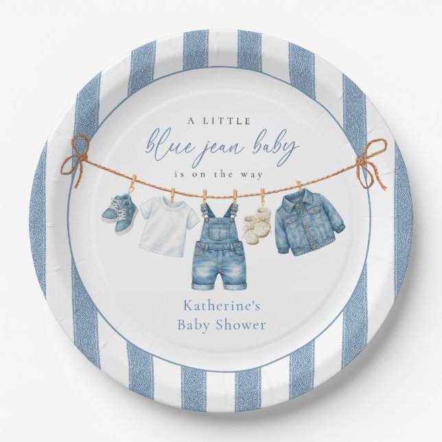 Blaue Jeans-Baby-Party-Papierplatte Pappteller (Vorderseite)