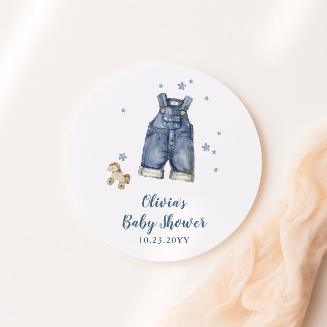 Blaue Jeans-Baby-Party Runder Aufkleber (Von Creator hochgeladen)