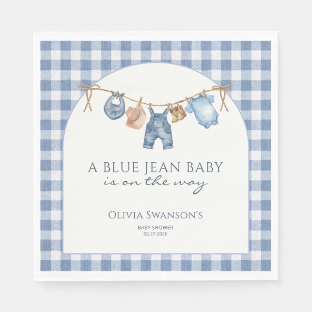 Blaue Jeans Baby Shower Cowboy Serviette (Vorderseite)