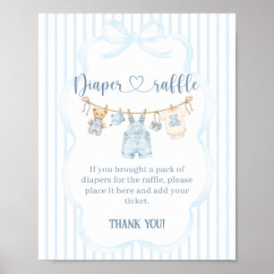 Blaue Jeans Baby Shower Junge Moderne Streifen Poster