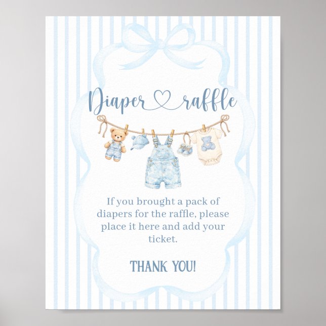 Blaue Jeans Baby Shower Junge Moderne Streifen Poster (Vorne)