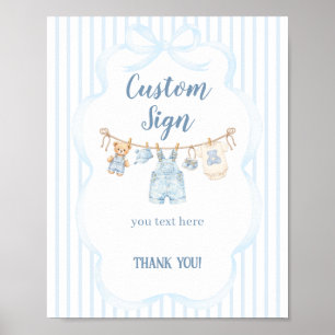 Blaue Jeans Baby Shower Junge Moderne Streifen Poster