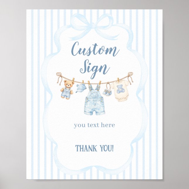 Blaue Jeans Baby Shower Junge Moderne Streifen Poster (Vorne)