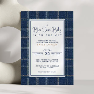 Blaue Jeans Baby Shower Vornehm Kariert Skript Einladung