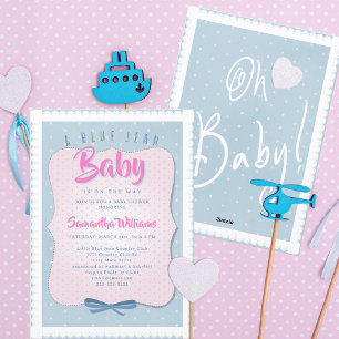 Blaue Jeans Baby Süße Rosa Denim Mädchen Baby-Part Einladung