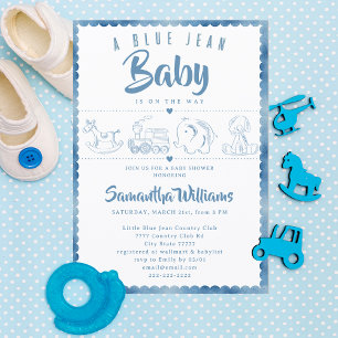 Blaue Jeans Baby Süße Spielzeuge Denim Baby Shower Einladung