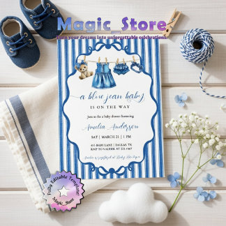 Blaue Jeans-Baby-Wäscheleine Wasserfarbe Baby Show Einladung
