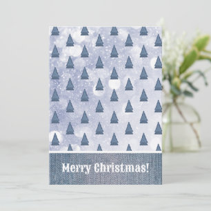 Blaue Jeans-Baum-Winterszene-Patchwork Feiertagskarte