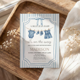 Blaue Jeans-Denim-Baby-Shower-Einladung für Mädche Einladung