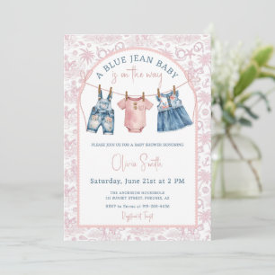 Blaue Jeans-Denim-Mädchen-Baby-Party Einladung
