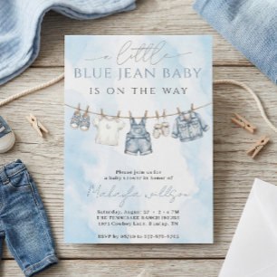 Blaue Jeans-Denim-rustikale westliche Babyparty Einladung