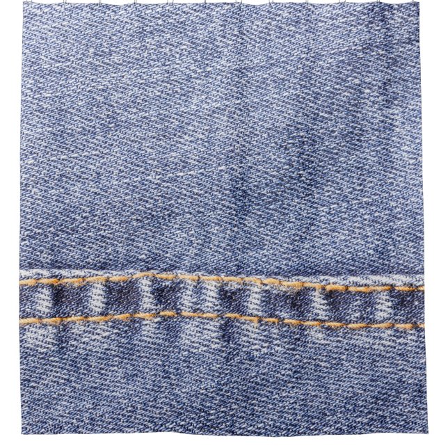 Blaue Jeans: detaillierte Nähtextur. Duschvorhang (Vorderseite)