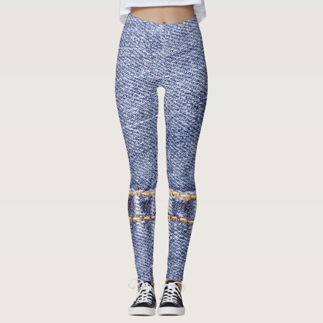 Blaue Jeans: detaillierte Nähtextur. Leggings (Vorderseite)