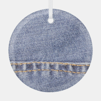Blaue Jeans: detaillierte Nähtextur. Ornament Aus Glas