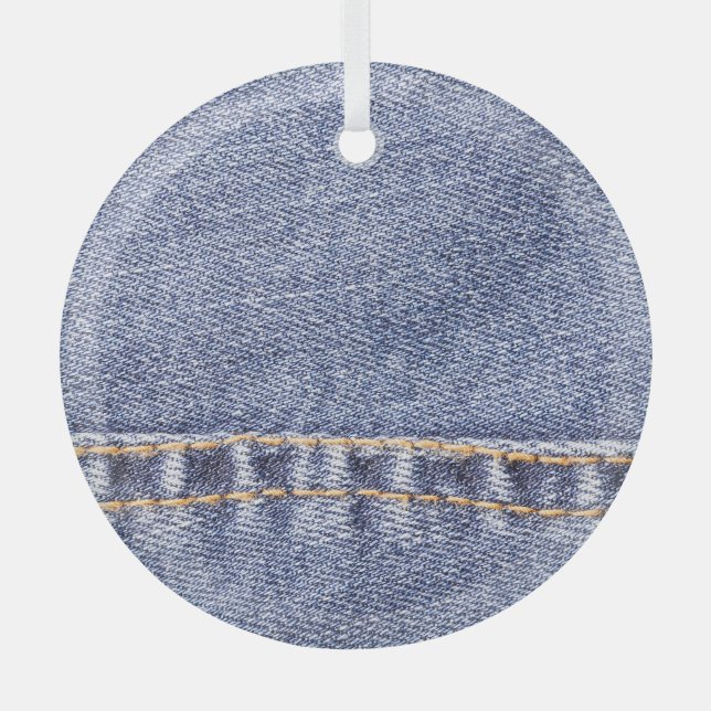 Blaue Jeans: detaillierte Nähtextur. Ornament Aus Glas (Vorderseite)
