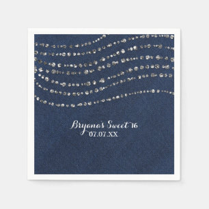 Blaue Jeans & Diamanten funkelnde Bling-Geburtstag Serviette