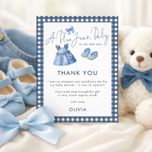 Blaue Jeans Gingham Danke Mädchen Baby Shower Karte