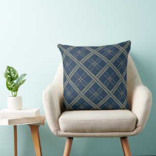 Blaue Jeans-Karier- und Streifenmuster Kissen