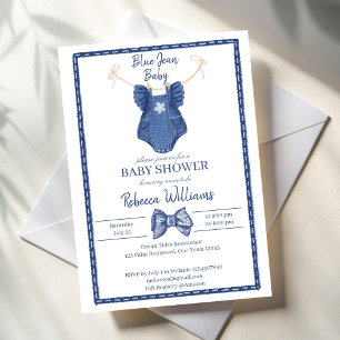 Blaue Jeans Mädchenkleidung an einer Leine Babypar Einladung