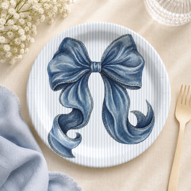 Blaue Jeans Schleife Baby Shower Pappteller (Von Creator hochgeladen)
