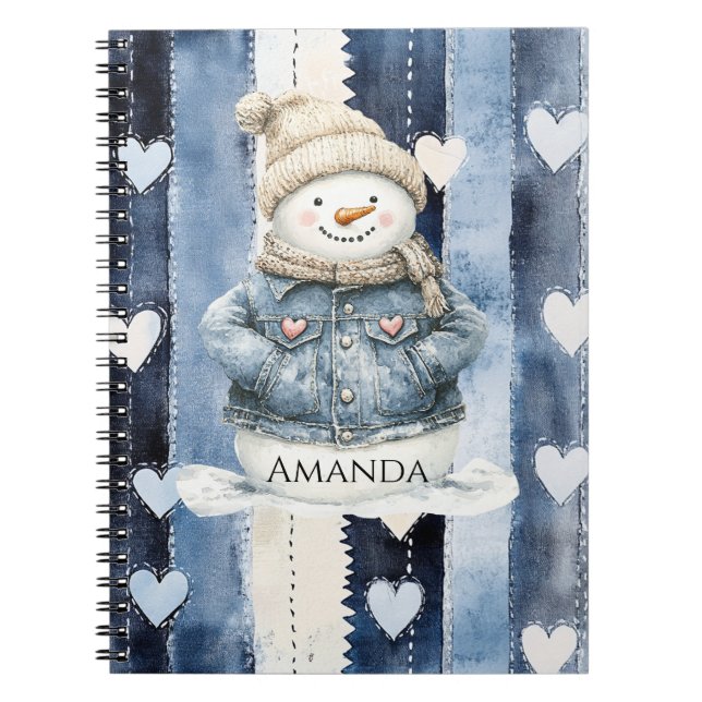 Blaue Jeans-Schneemann-Herzen Notizblock (Vorderseite)