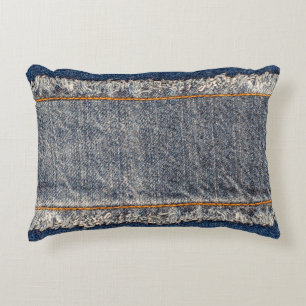 Blaue Jeans-Stoffrahmen aus Denim. Gebleichter Den Dekokissen