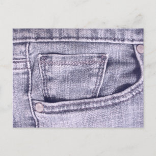 Blaue Jeans-Tasche, Stoff, Nähte Postkarte