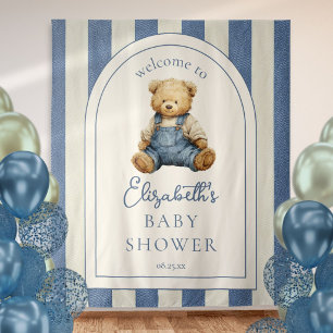 Blaue Jeans Teddybär Baby Shower Foto Hintergrund Wandteppich
