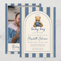 Blaue Jeans Teddybär Foto QR Code Junge Baby Showe