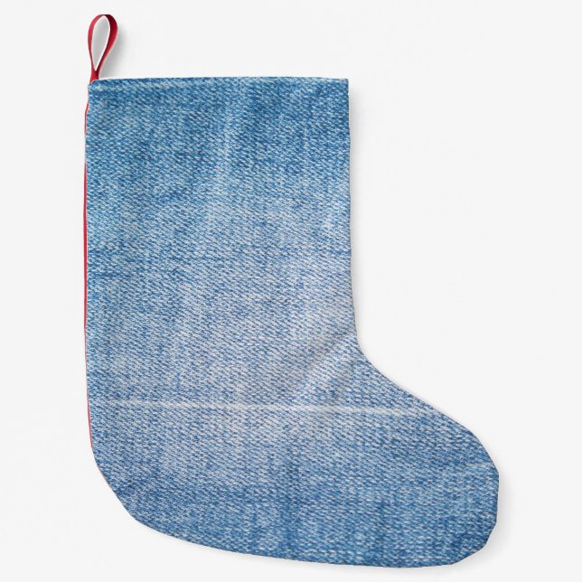 Blaue Jeans-Textur Kleiner Weihnachtsstrumpf (Vorderseite)