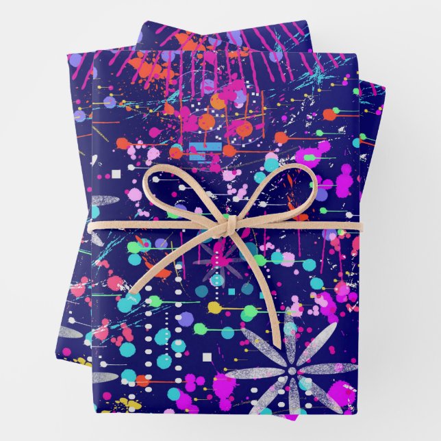 Blaue Jubiläums-Abstraktkunst  Geschenkpapier Set (Beispiel)