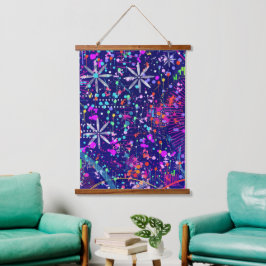Blaue Jubiläums-Abstraktkunst Wandteppich Mit Holzrahmen