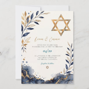 Blaue jüdische Israel Davidstern-Hochzeit Einladung
