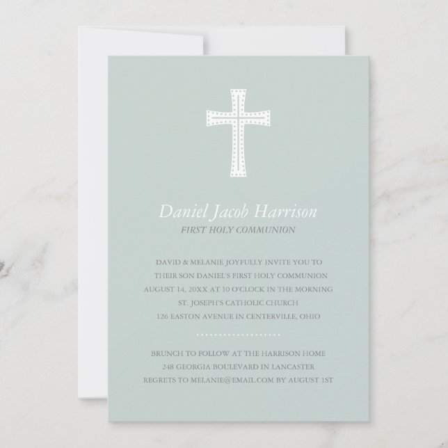 Blaue Jungen-erste Kommunion Einladung (Vorderseite)