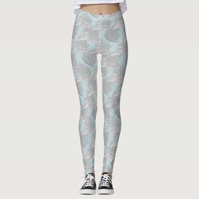 Blaue Jungle Tiger Pattern Leggings (Vorderseite)