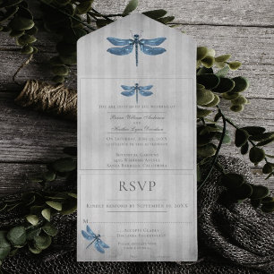 Blaue Juwelen-Libellen-Hochzeit All In One Einladung