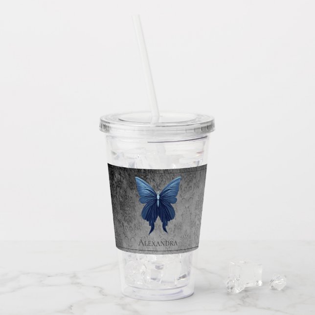 Blaue Juwelen-Schmetterling Acryltrinkbecher (Vorderseite Ice)