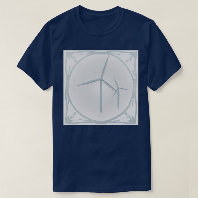 Blaue Kachel mit Windturbinen T-Shirt (Design vorne)