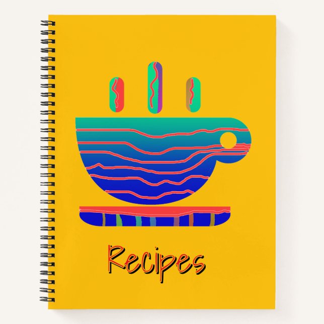 Blaue Kaffeepause Rezepte gelb Notizbuch (Vorderseite)