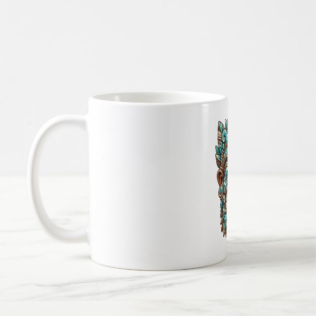 Blaue Kaffeetasse mit geschnitztem Wächter (Links)