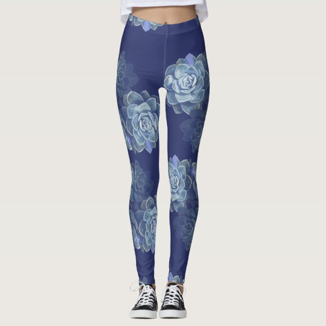 Blaue Kaktus Leggings (Vorderseite)