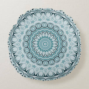 Blaue Kaleidoskop-Blumen-Designs Rundes Kissen