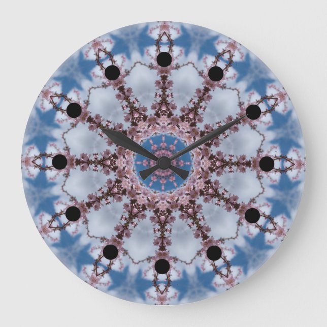 Blaue Kaleidoskop-Uhr Große Wanduhr (Vorderseite)