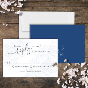 Blaue Kalligrafie-Et-Zeichen-Hochzeits-RSVP-Karte RSVP Karte