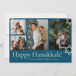 Blaue Kalligraphie Gerne Hanukkah Familie 4 Foto Feiertagskarte